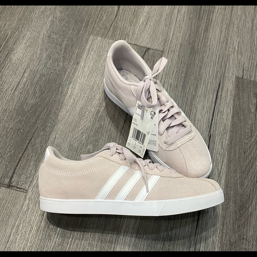 Womens adidas sneaks BLUSH suede w/ white stripe